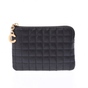 Celine Quilted Charm Wallet Black Calfskin